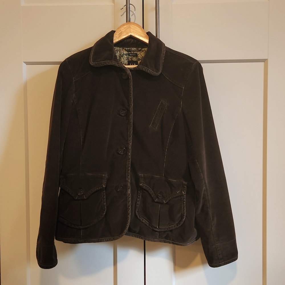 Gapstretch brown corduroy button up jacket w floral lining